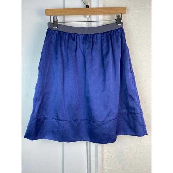 Kristensen Du Nord Women's Size 1 Blue Cotton Silk A-Line Skirt Made in Italy - Picture 3 of 4